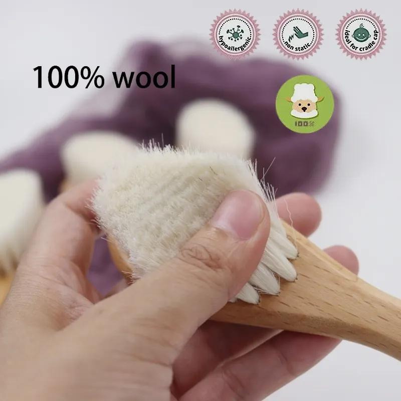Natural Wool Beech Wooden Comb Kids Baby Hair Brush