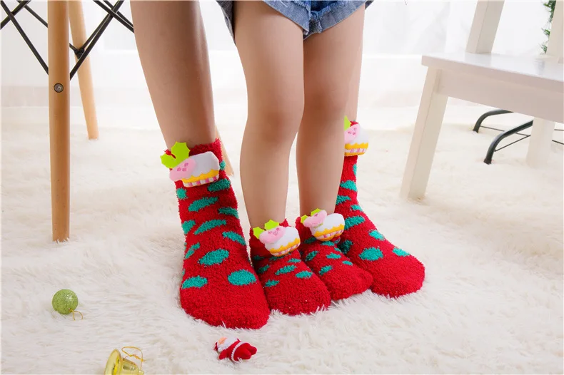 В году, рождественские носки для взрослых мужчин, женщин и детей Санта-Клаус Олень рождественское зимние теплые носки до лодыжки милые Мультяшные одинаковые носки для семьи