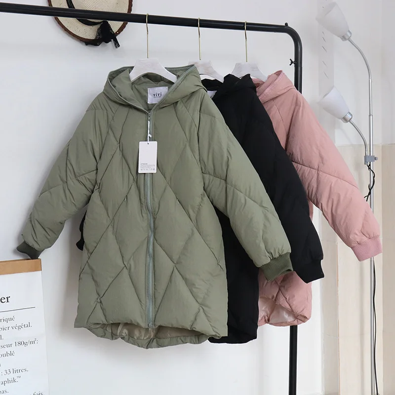 

Mooirue Winter Parka Women Loose Hooded Harajuku Diamond Embossing Long Jackets Korean Streetwear Parkas Mujer 2019 Outwear