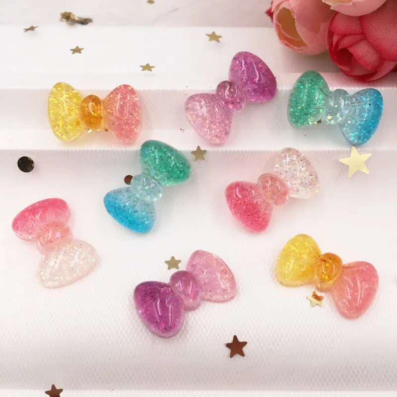 

Resin Mix Glitter Colourful Lovely Bow Flatback Cabochon Rhinestone 12pcs DIY Scrapbook Decor Home Crystal Figurines Craft