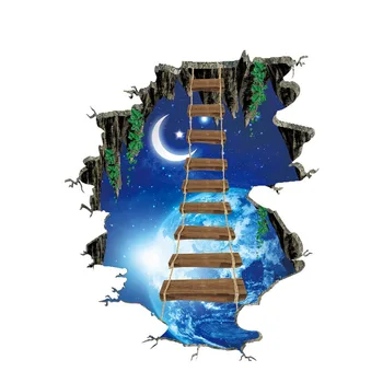 

PVC 3D Moon Star Sky Ladder Wall Sticker for Home Kids Bedroom,,