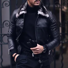 

2022 Cool Men PU Leather Jacket Faux Fur Collar Zip Up Man Outwear Overcoat Motorcycle Windbreaker Coat Autumn Winter Clothing