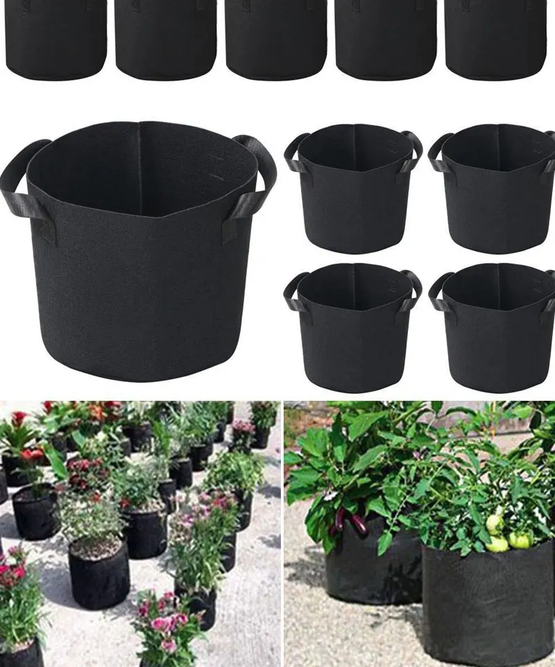 Potato Grow Bags Aeration Black Non-Woven Fabric Pots With Handles Vegetable Planting Bag Seedling Flowerpot Round Plant Garden