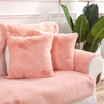 

1pcs Pink Winter Plush Sofa Cushion Nordic Simple High-End Combination Sofa Cushion Thick Non-Slip Leather Sofa Cover Towel