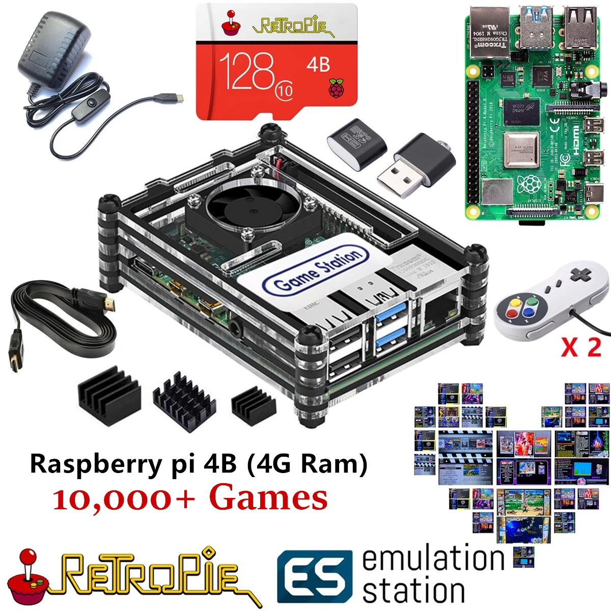 (Версия 4 Гб ОЗУ) эмуляционная станция 128G Raspberry Pi 4B 10000 + игровая консоль Retropie