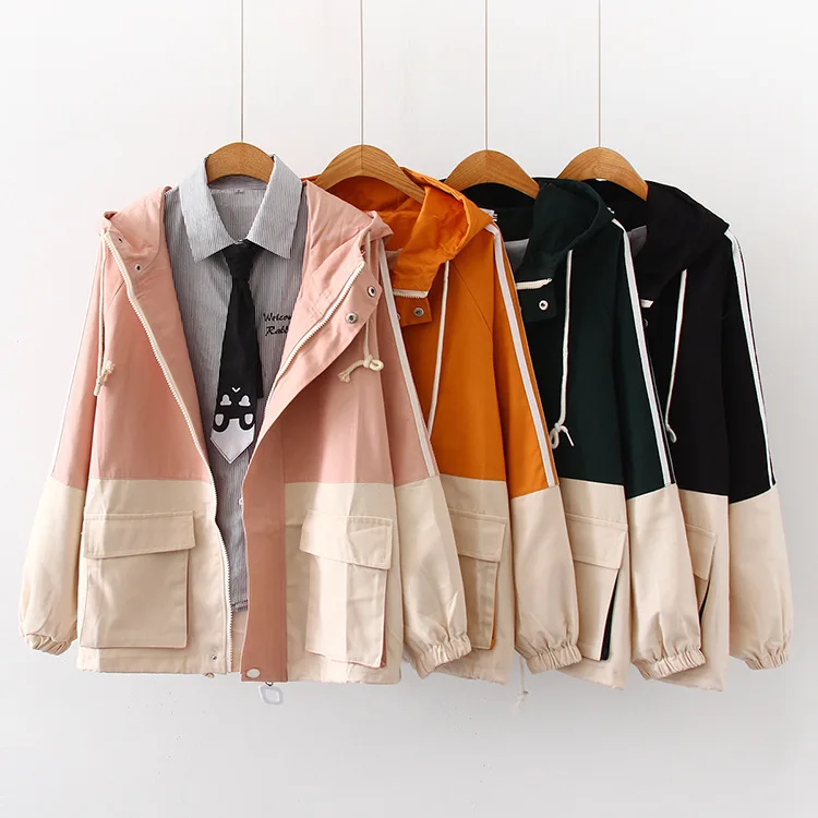 

2019 Autumn New Style Artistic Contrast Color Joint Loose-Fit Students Jacket Workwear Coat 9853