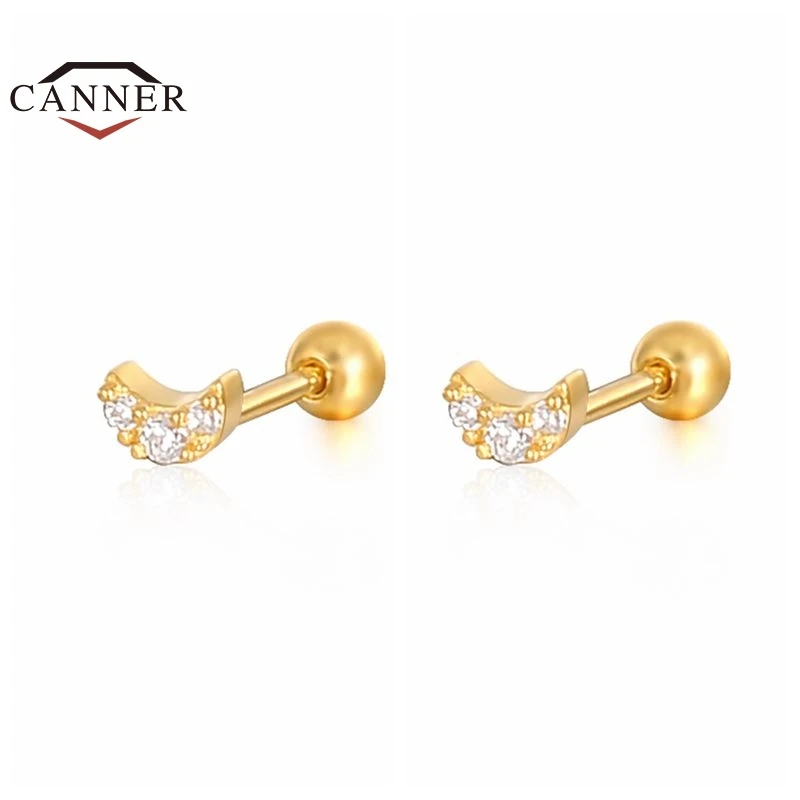 Silver Stud Earrings 1 Pair Real 925 sterling silver Crystal Zircon for Women