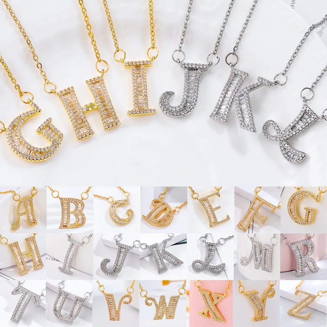 

Gold Silver CZ Zirconia Crystal 26 A-Z Letter Pendant Necklace for Men Women Punk Initials Name Necklace Fashion Hip Hop Jewelry