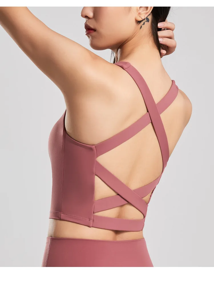 

New GymFitness Tank Top Women Push Up Sexy Short Top Solid Fitness Bra Femme Sleeveless Tank Top Gym Women Top