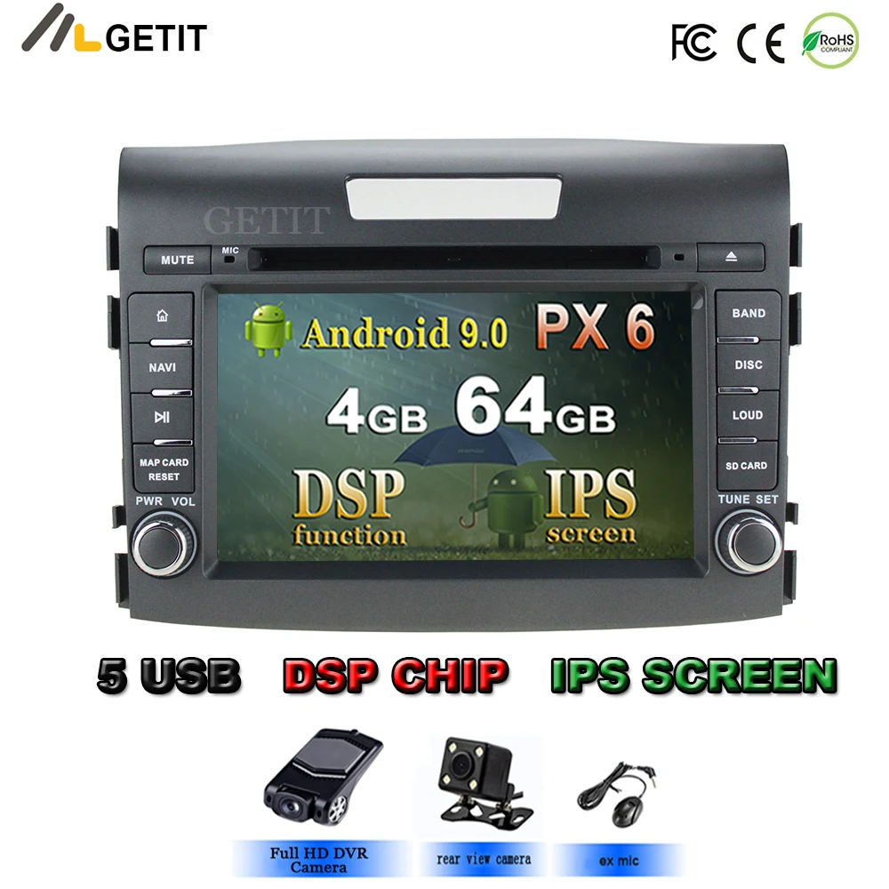 Автомобильный DVD плеер IPS Android 10 4G 64G для Honda CRV CR V 2012 2014 WIFI Радио мультимедийный GPS
