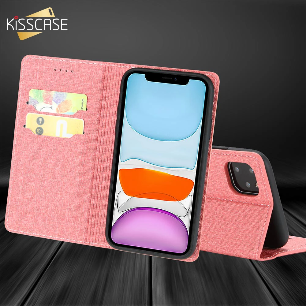 Kisscase флип Чехлы кожаный чехол бумажник для iPhone 6 S 7 8 Plus XR ткань бизнес s X XS 11 PRO Coques