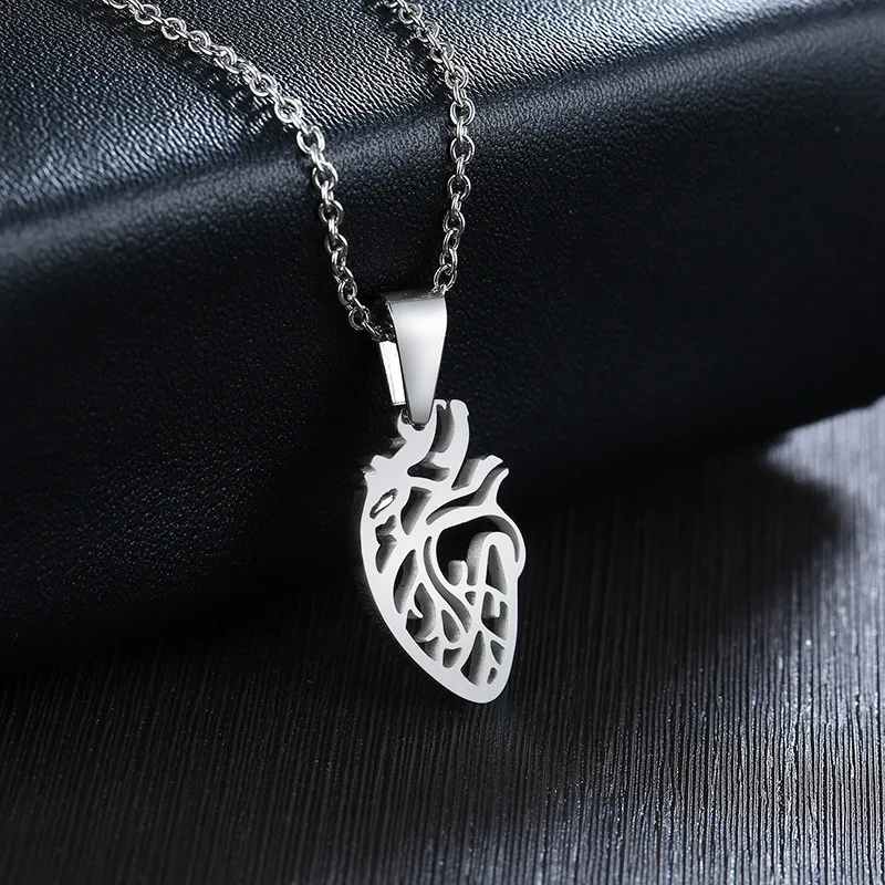 Modyle Women Charm Silver Color Anatomical Heart Pendant Necklace Stainless Steel Anatomy Physical Medical Science Jewelry