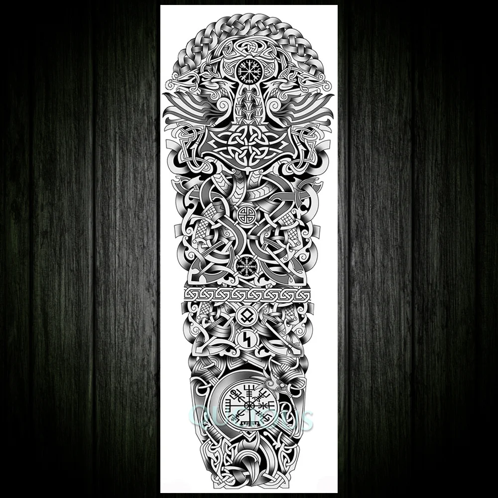 Maori Full Arm Tribal Lion Bear Temporary Tattoo For Men Women Black Fake Tattoo Sticker Disposable Monster Tatoo Paper Body Art - Цвет: QTQB153