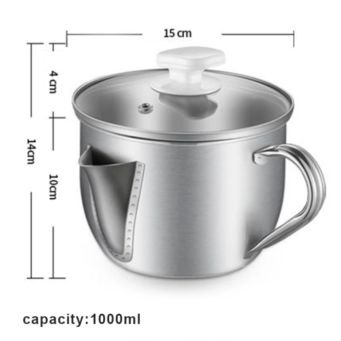JIEHED Stainless Steel Oil Filter Soup Separator Strainer Pot Kitchen Cooking Utensil Oil Soup Strainer Cup with Handle Multipurpose Use Grease Oil Filter Strainer