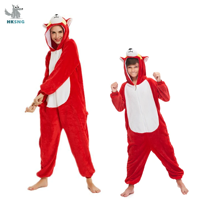 Flannel Adult Kigurumi Red Fox Onesie Cartoon Pajama Animal Halloween Party Costume Jumpsuits Hooded Pyjamas Suit Outfit |
