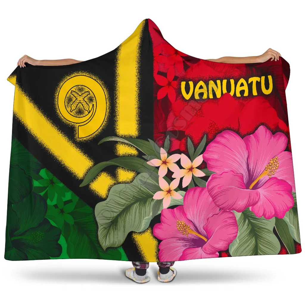 

Vanuatu одеяло с капюшоном, флаг Вануату с гибискусом, 3D-печать, носимое одеяло, для взрослых и детей, различные виды одеял с капюшоном