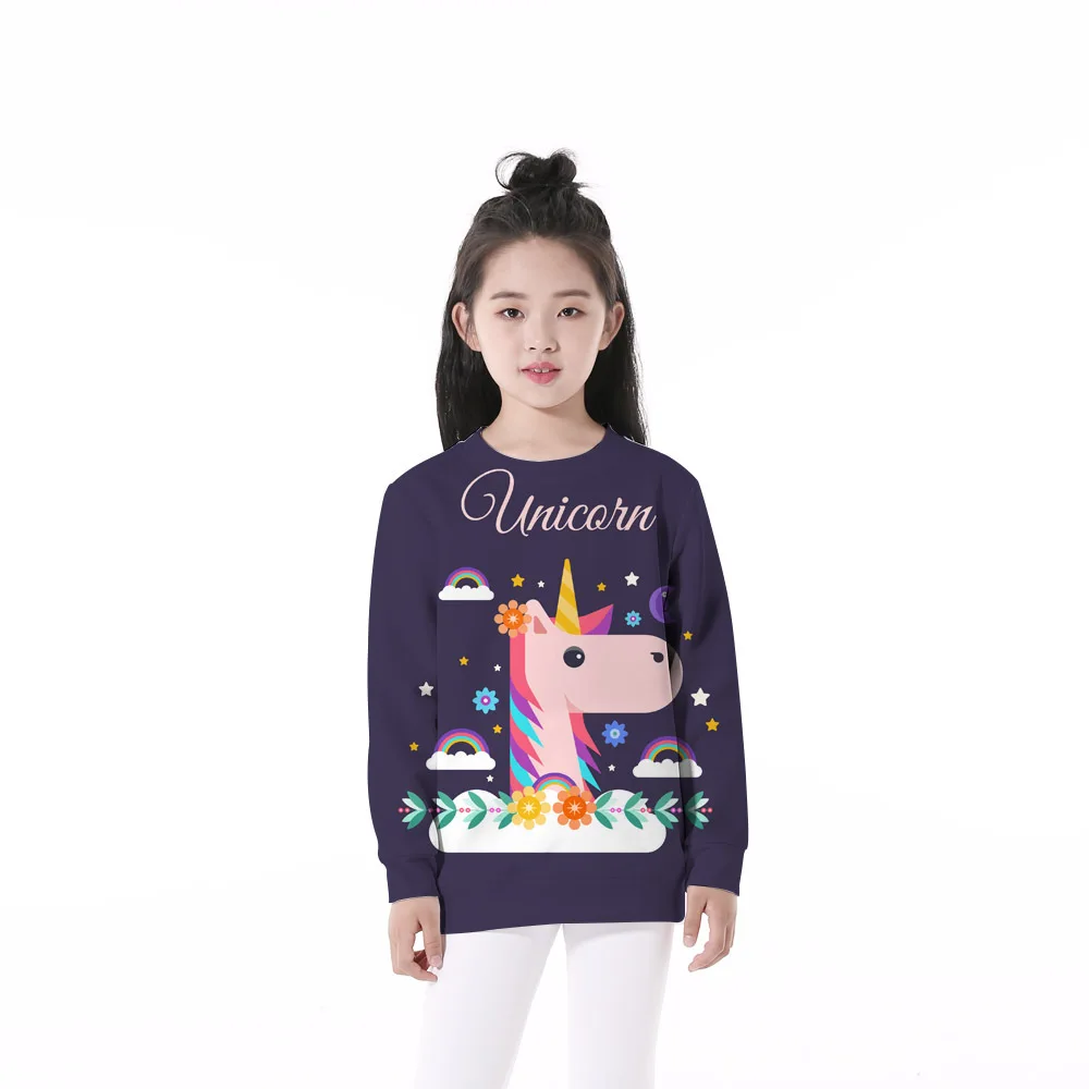 

New Kids Clothes Long Sleeve Round Neck Boys Girls Sweatshirt 3D Digital Cartoon Unicorn Pattern Casual Baby Home Service