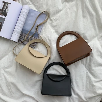 

Luxury Designer Solid Leather Handbags Women's PU Top-handle Totes Ladies Small Flap Hand Bags Woman Brands Shoulder Bags Female