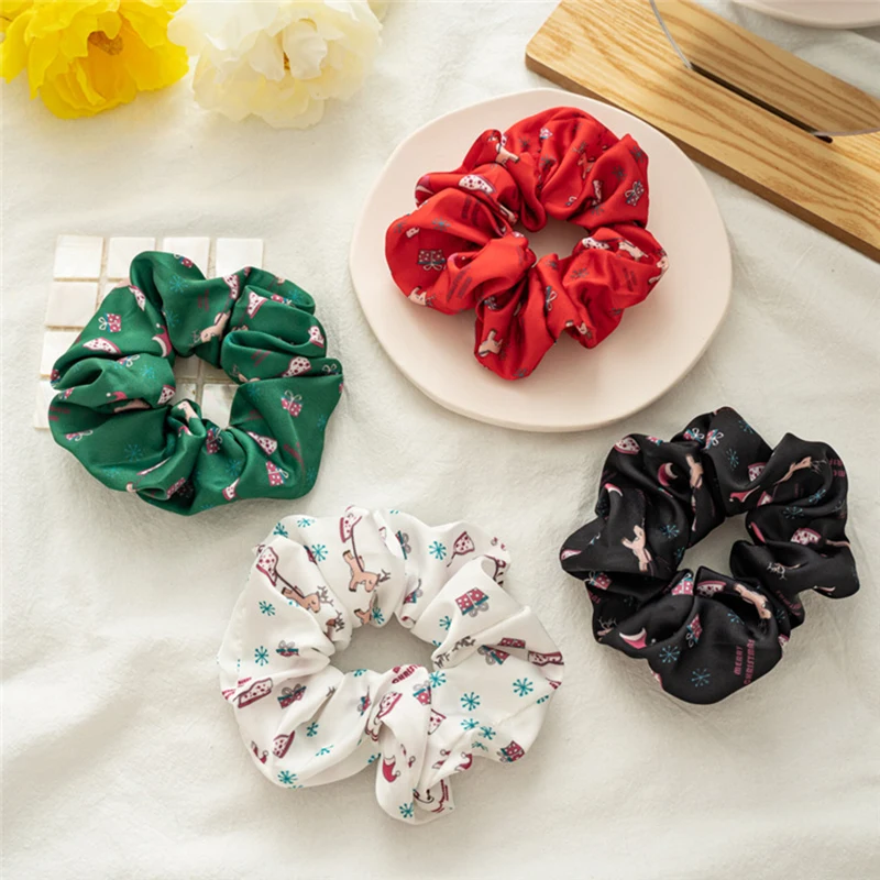 

Xmas Hair Ring Elastic Hair Bands Hair Accessories 1Pcs Hair Scrunchies Satin Christmas Print Hair Rope Headwrap Women Taenia