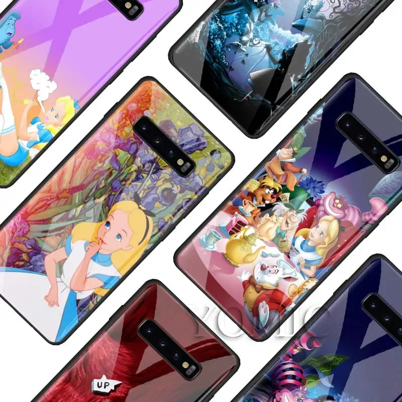 

Alice in Wonderland Case for Samsung Galaxy A50 A30 S10e S9 S8 S10 Plus Note 9 10 Black TPU + Tempered Glass Phone Cover Bag