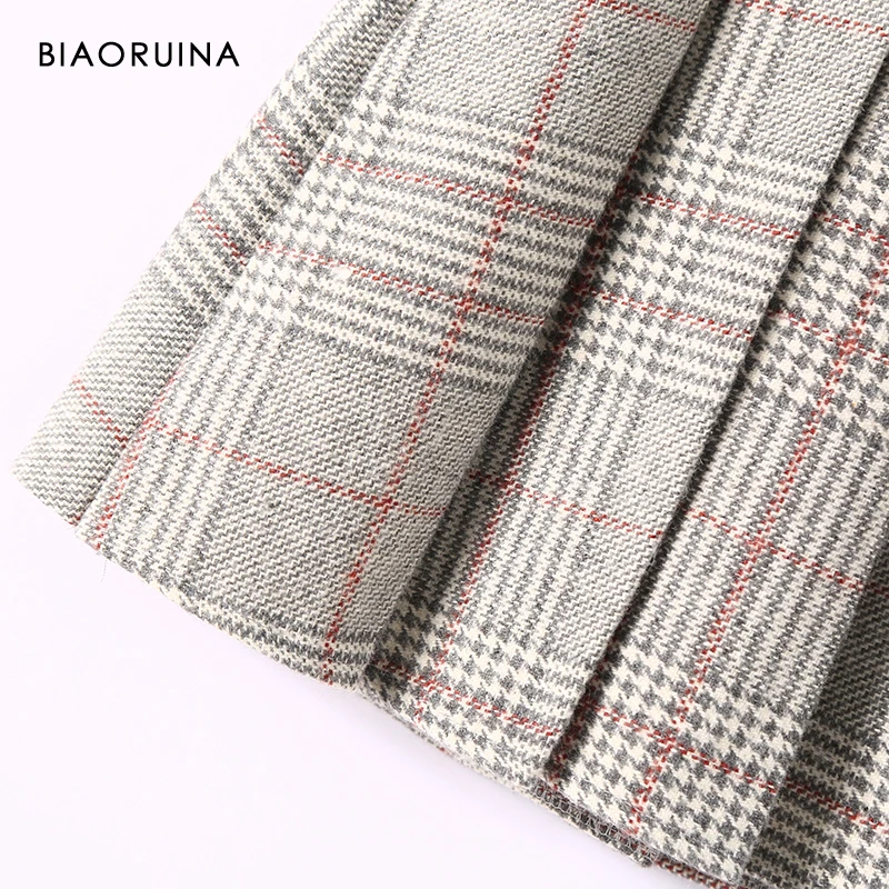 BIAORUINA Женская винтажная шерстяная плиссированная мини-юбка с боковой молнией Женская высокая талия модная юбка с подкладом осень зима новое поступление