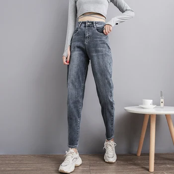 

Vintage Grey Blue Mom Jeans Women 4XL Plus Size High Waist Jeans For women Slim Stretch Denim Jean Woman 100% CottonLadies Jeans