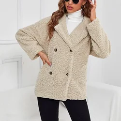 Mulheres casaco de Inverno 2020 Outono Cruz Fronteira New Fashion Wear Cor Sólida Lapela Solto Manga Comprida Cardigan Pelúcia пальто женское
