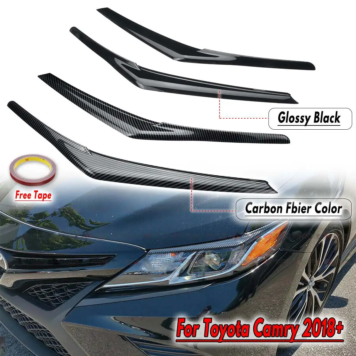 

1 Pair ABS Carbon Fiber /Glossy Black Headlight Cover Eyelid Eye Lid Cover Eyebrows For Toyota Camry 2018 2019 3D Sticker