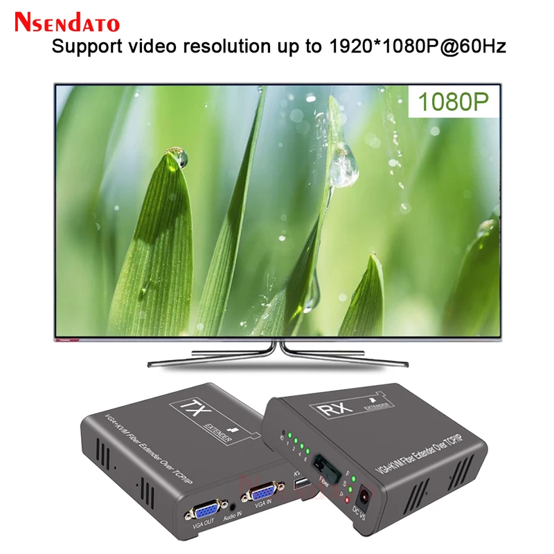 20Km VGA KVM Extender Over Optic fiber VGA Wireless Video Transmitter Receiver USB 2.0 KVM Sharing keyboard mouse Switch For PS4