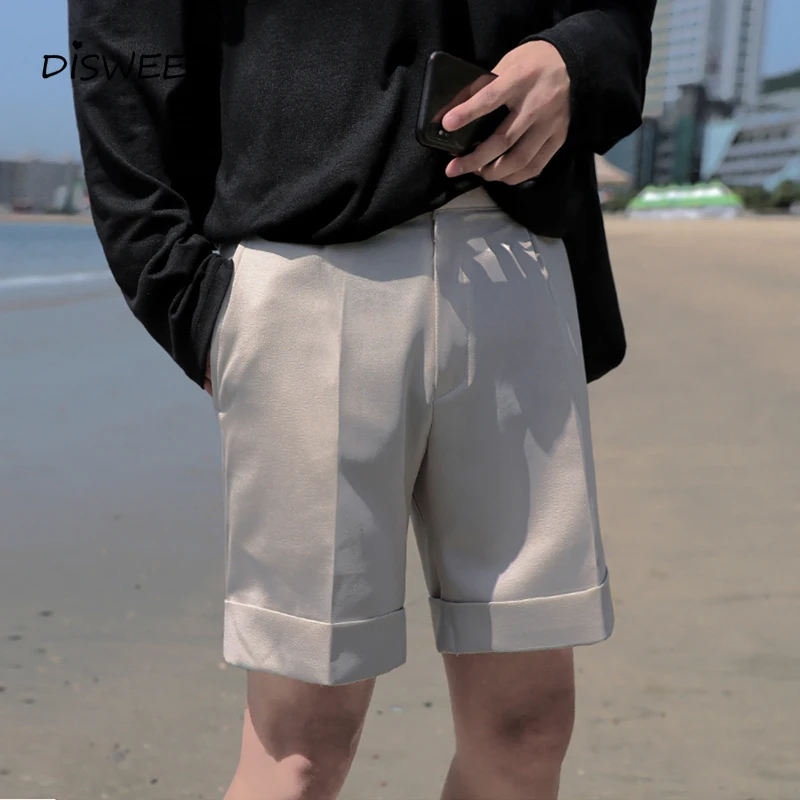 Korean Solid Cuffs Shorts Men Simple 