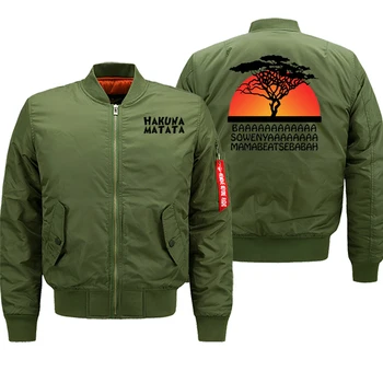 

Mens Bomber Jacket HAKUNA MATATA Casual Thick Coat 2019 Autumn Winter Fashion Army Green Military Jackets Men Motorcycle Outwear