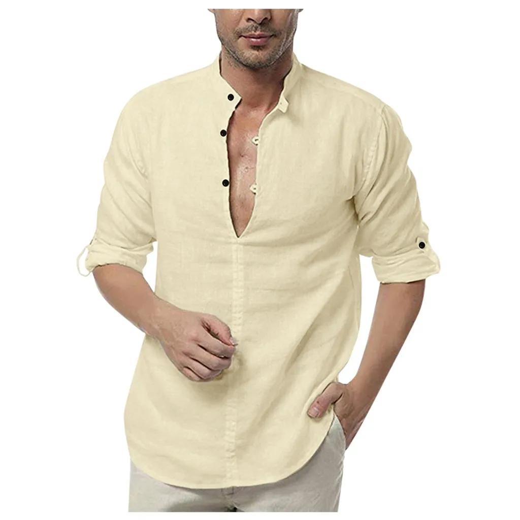 Рубашка мужская camisa masculina уличная свободная хлопковая смесь сплошного цвета с кнопками рубашки с длинными рукавами Топы мужские рубашки