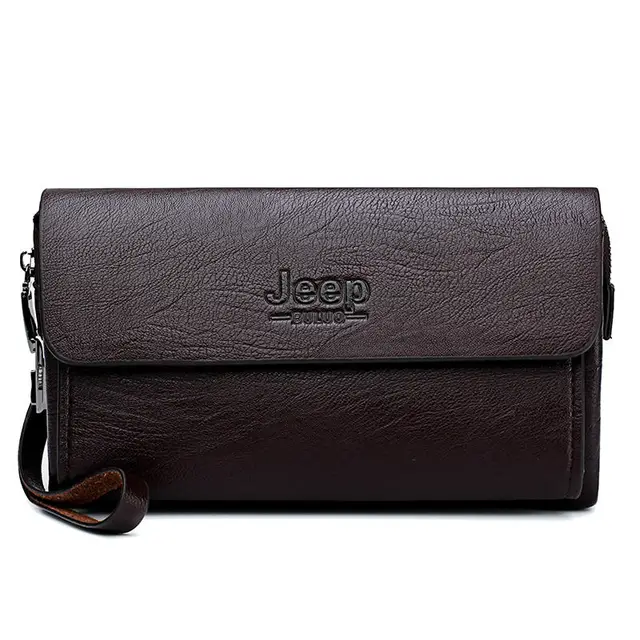 JEEP BULUO Famous Brand Men's Handbag Day Clutches Bags Luxury For Phone and Pen High Quality Spilt Leather Wallets Hand Bag Brown