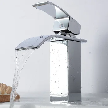 

Bathroom Baisn Sink Faucet Chrome Waterfall Spout Hot&cold Lavatory Mixer Tap US Single Hole Drip-Free Ceramic Valve