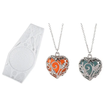

2Pcs Glow in Dark Women Necklace Hollow Out Heart Crystal Pendant & 1x Silicone Resin Molds Dream Catcher Casting Molds