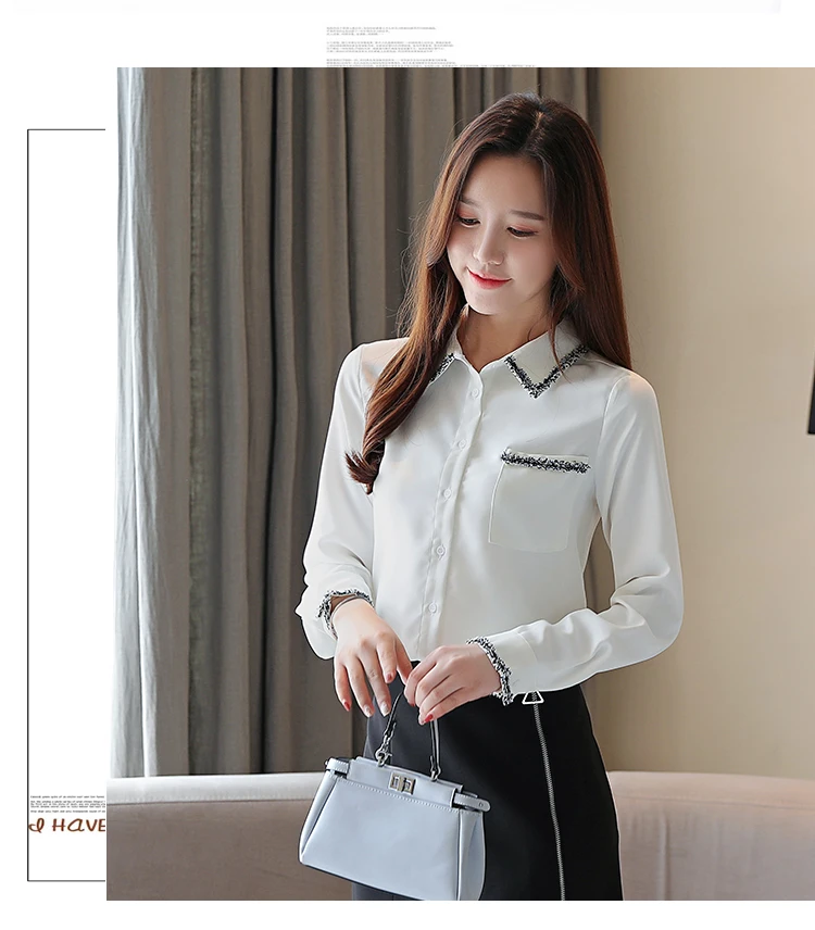 Blusas Mujer Новая модная шифоновая блуза с длинным рукавом женская рубашка OL белый кардиган винтажная Женская блузка Топы 6842 50