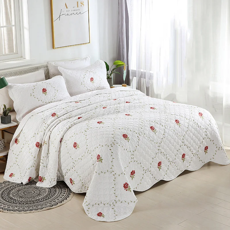 CHAUSUB Quilt Set 3pcs Bedspread on the Bed Cotton Floral Patchwork  Coverlet Quilted Bed Cover with 2 Pillowcase Queen Size