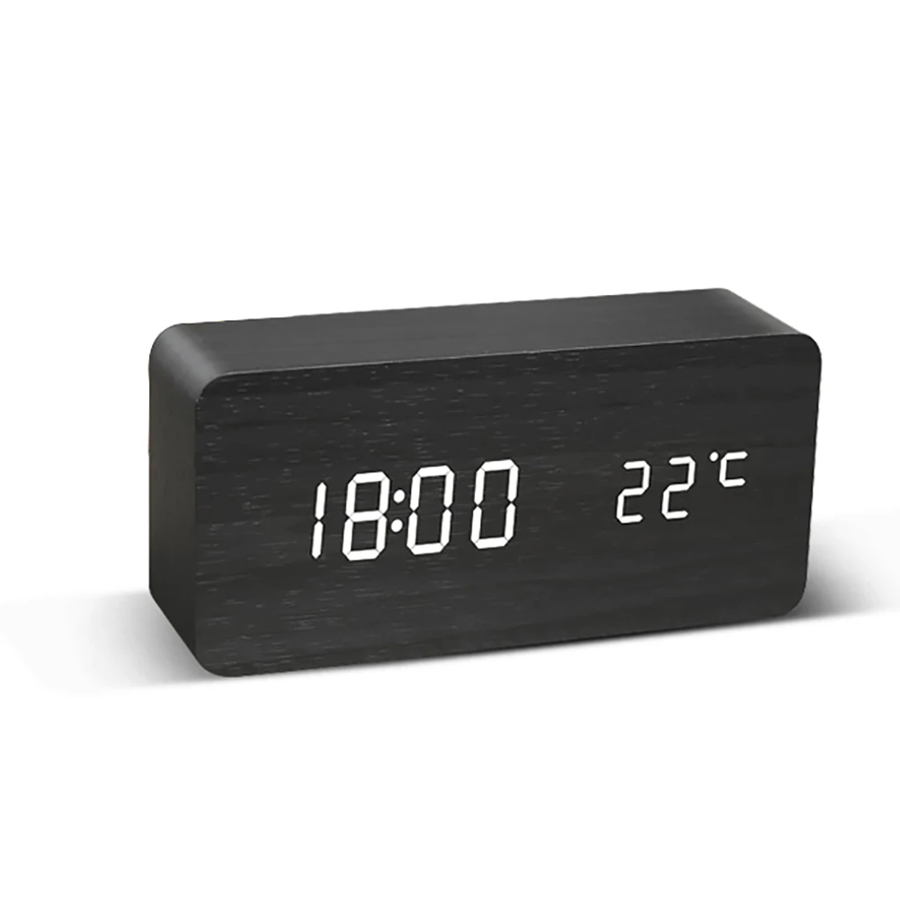 

Alarm Clock Multifunction Digital Clock LED Alarm Clock Wood White Voice Control USB Powered Thermometer Office Home Decoration