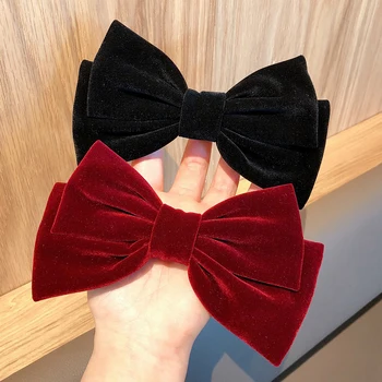 Velvet Bow With Clip Women Girls Elegant Bow Tie Hairpins Vintage Black Wine Red Bow Hair Clip Prom Hair Accessories Party 1