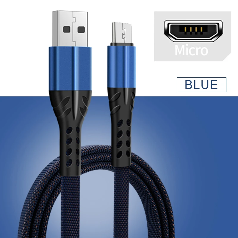 2M 1M 3.5A кабель для быстрой зарядки для IOS type C Micro USB Android кабели type-C линия передачи данных для iPhone провод шнур - Цвет: Blue For Micro USB