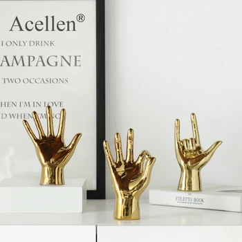 

Nordic Gold-plated Creative Finger Arrangement Home Decor Modern Resin Miniature Figurines Home Decoration Accessories Desk