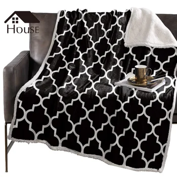 

BIGHOUSES Throw Blanket Geometric Abstract Design Black Fleece Blankets Personalized Blankets Bedclothes