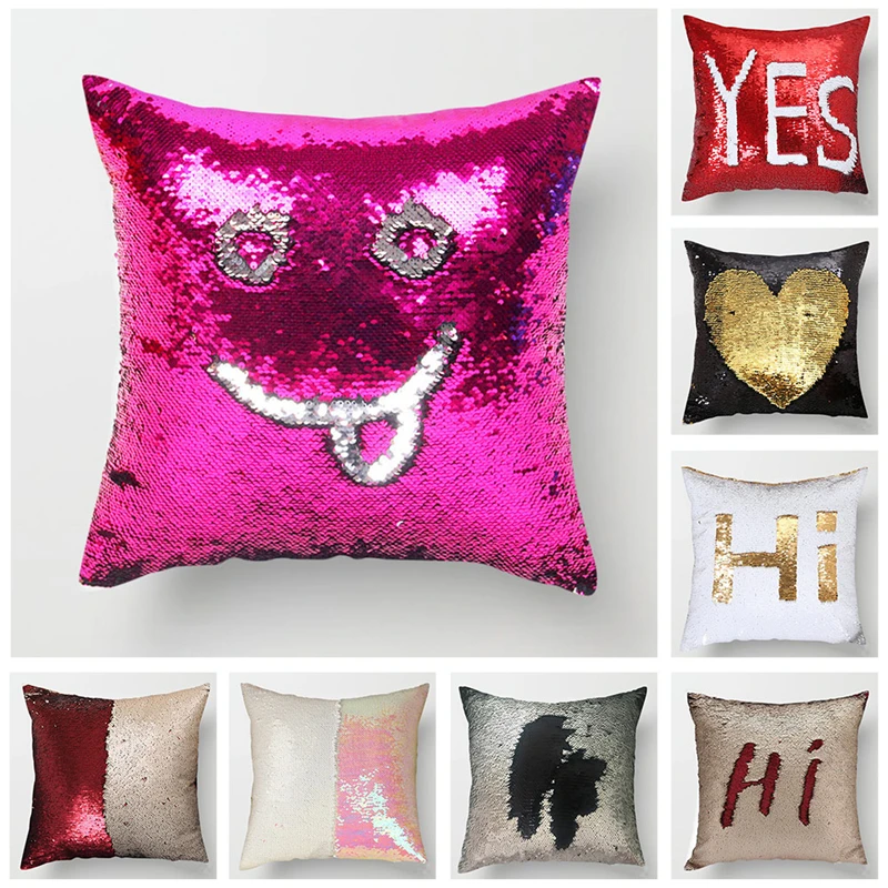 

Fuwatacchi Magical Pink Gold Throw PillowCase Mermaid Sequin Cushion Covers Cover Color Changing Reversible Pillowcases 40*40cm