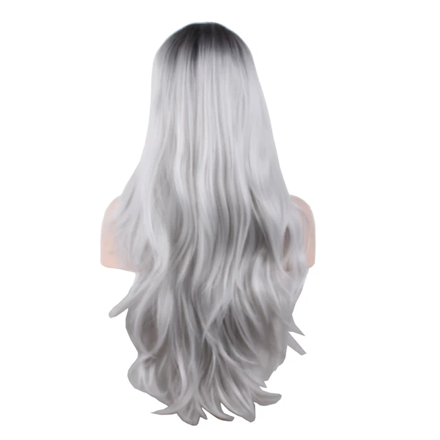 WoodFestival Wavy Synthetic Hair Wig Cosplay Ladies Colored Long Wigs For Women White Pink Red Dark Brown Green Blue Grey Ombre Same As Picture