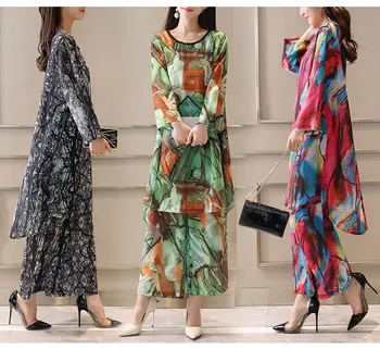 

2019 Autumn Summer Nine Quarter Sleeve Shirt Ankle-Length Pants Retro Printing Two-Piece Set Pattern Women Casual Suit