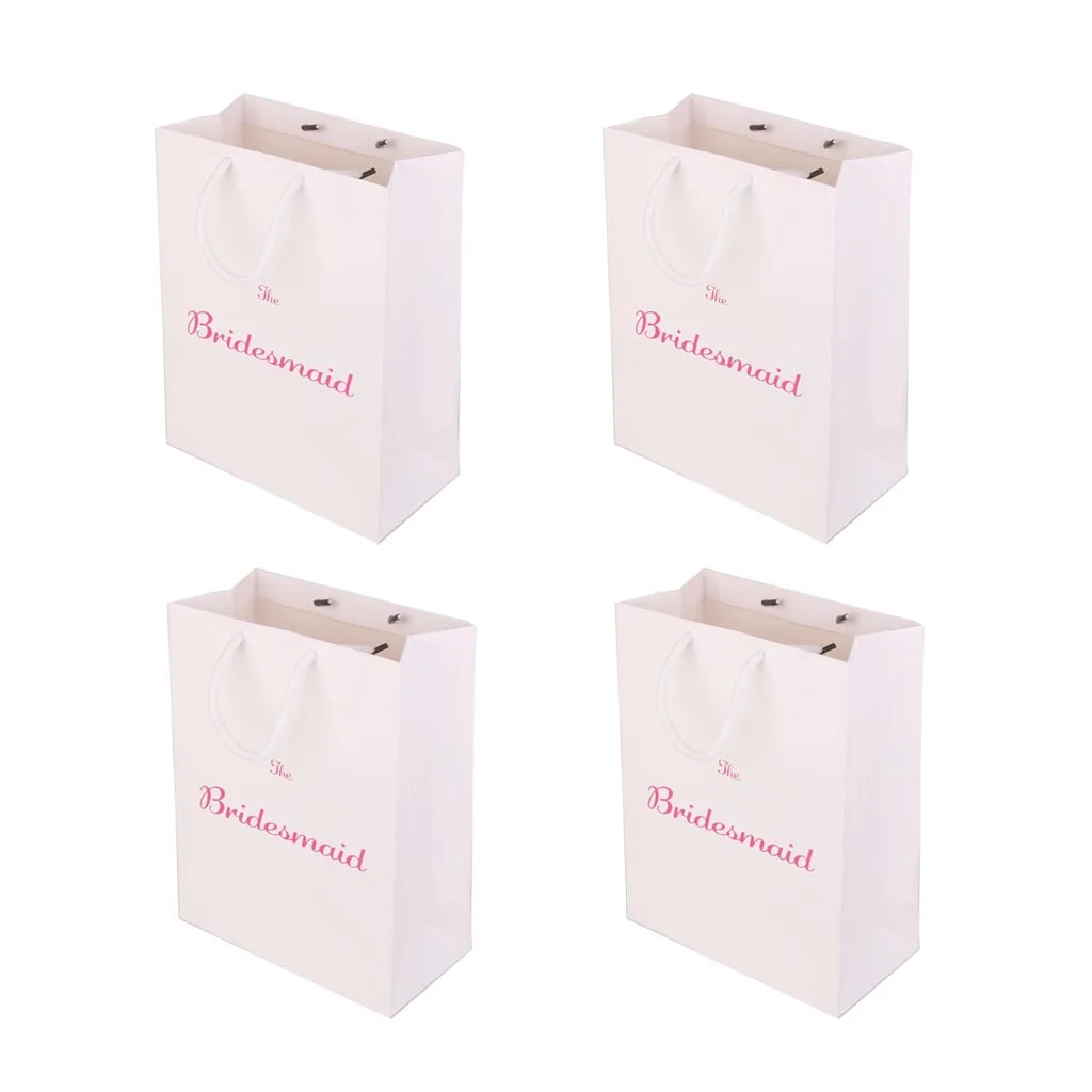 Pieces of 4 The Bridesmaid Printed Paper Bag with Handle for Wedding, Bridal Shower Hen Night Party Bridesmaid Bag 