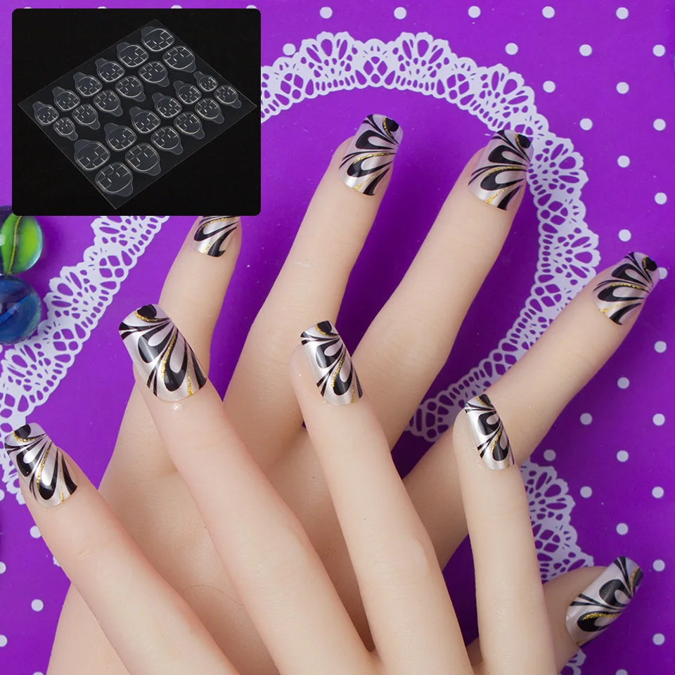 

JQ 24 pcs in 1 Box With Nail Glue Tape Press On False Nail Art Tips Full Cover Fake Nail Tip 10 Sizes 12J108