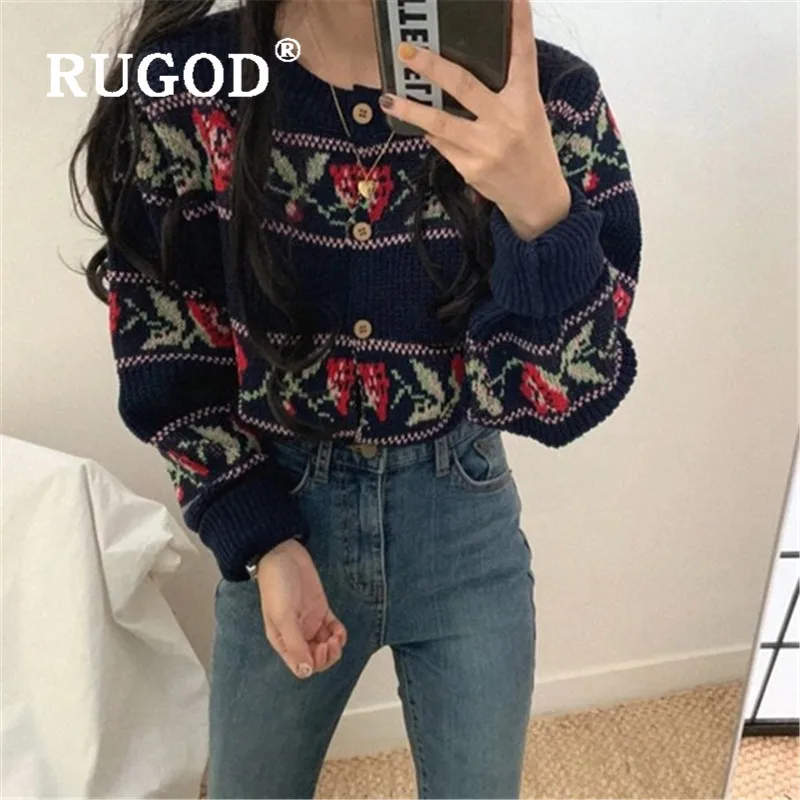 PROD 4000271215729 RUGOD 2020 New Korean Stlye Womens Cardigan Floral
Print Vintage Sweater Knitted Casual All-match Winter Sweaters for Women