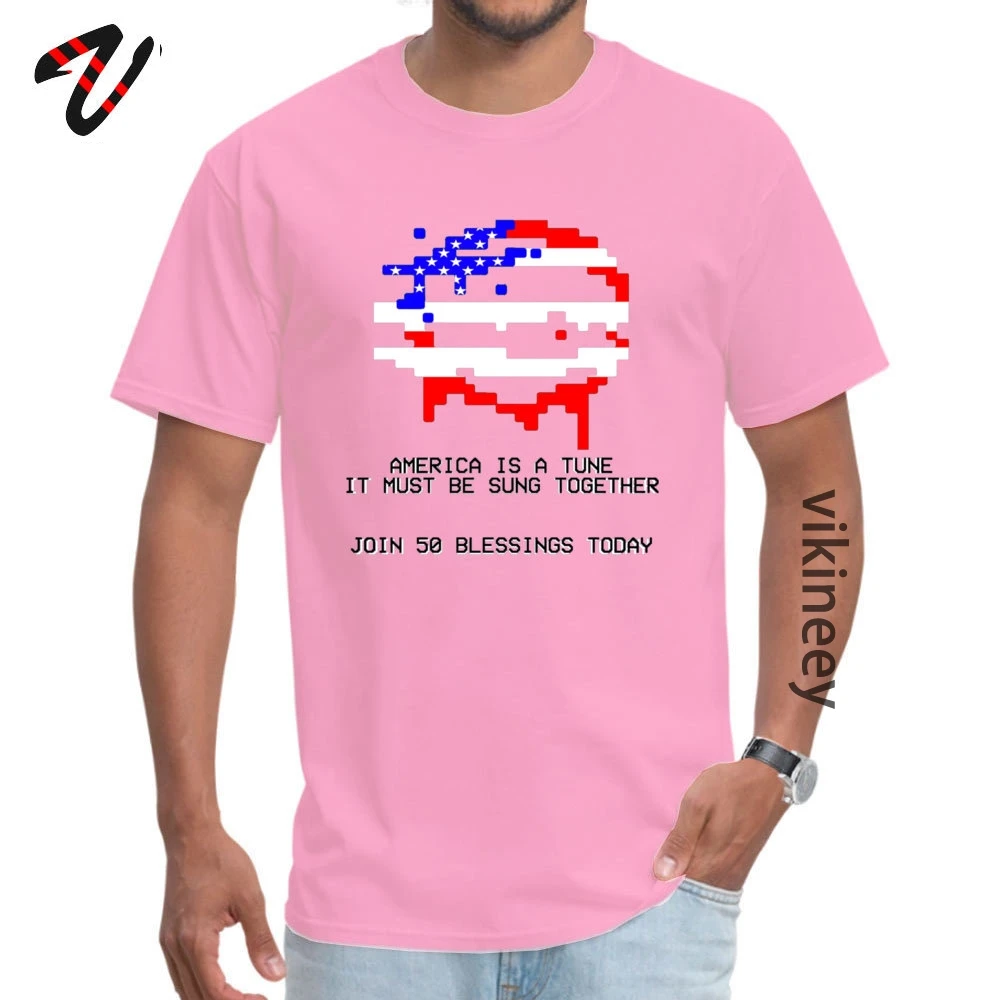 Casual Pure Cotton Printed Tops Shirt Prevalent Short Sleeve Mens T Shirts Casual NEW YEAR DAY T Shirts Round Neck 50 Blessings Propaganda Hotline Miami 671 pink
