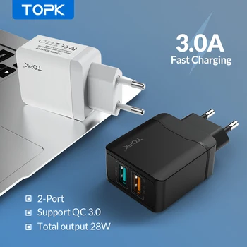 

TOPK 28W Dual USB Charger Quick Charge 3.0 for iPhone X 8 7 EU Fast Travel Wall Mobile Phone Charger for Samsung Xiaomi